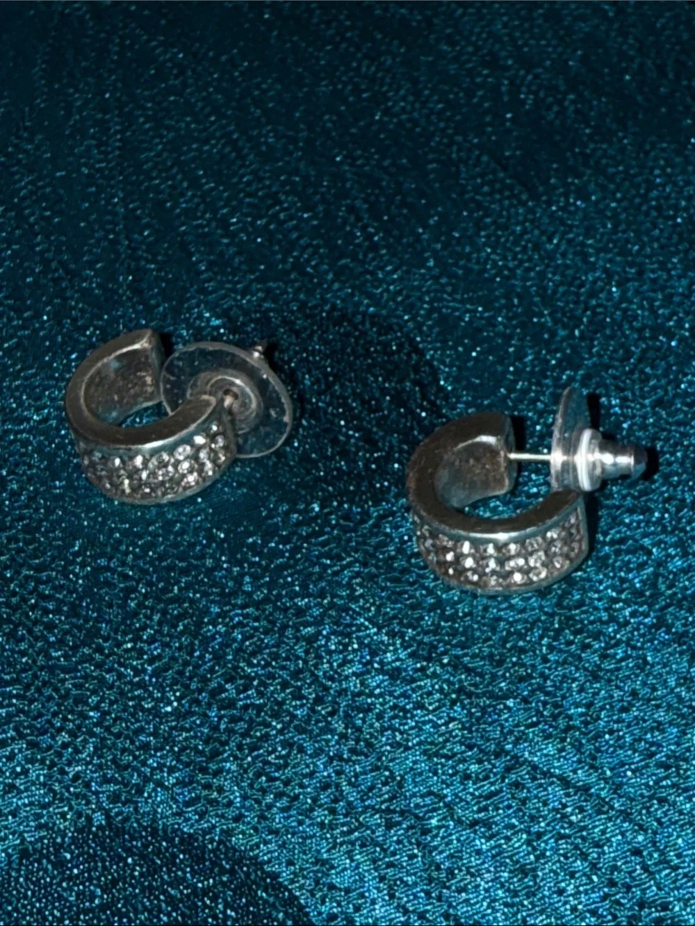 Silver-Tone Pavé Hoop Stud Earrings - Sparkling Silver